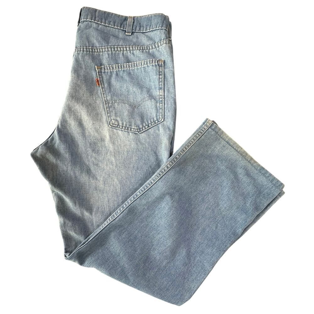 VINTAGE 70s Levi’s Orange Tab Bootcut Wide Leg Light Wash Denim Jeans Men 36x29 - Picture 1 of 16